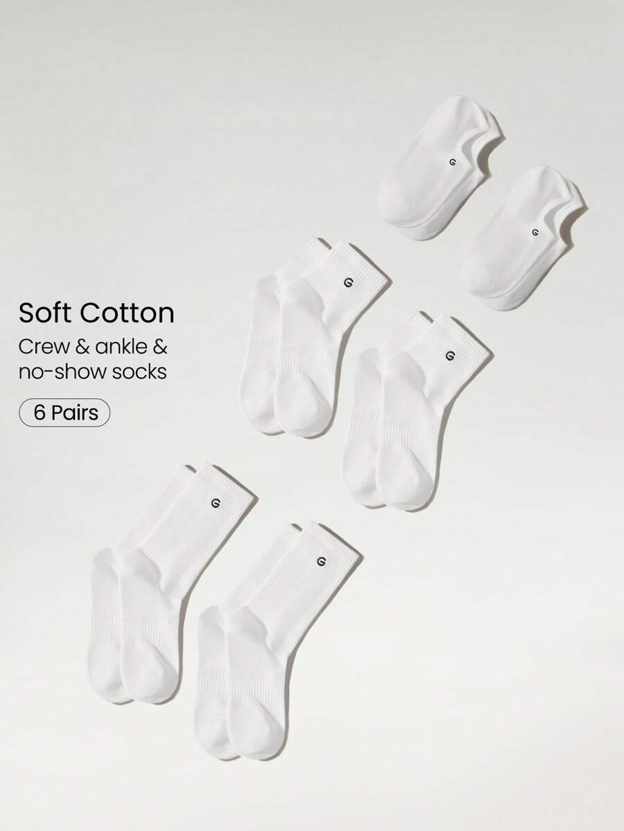 GLOWMODE 6 Pairs Comfort In Motion Breathable Mesh Compression Socks Logo Embroidery Daily Casual Vacation Wear - White - View 1