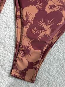Swim Mod Set di 3 pezzi da donna per l'estate: abito da spiaggia con stampa floreale e collo a canottiera, set di bikini retrò con laccetti, ideale per le vacanze - Multicolore - Visualizzare 5