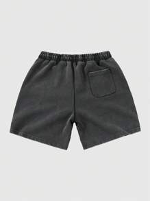 ROMWE MEN Anime Pantalones cortos casuales con estampado lavado para hombres, estilo urbano retro - Negro - Ver 3
