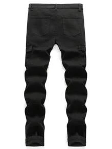 SHEIN Teen Boy Fashion Casual Basic Simple Comfortable Cargo Pocket Design Black Stretch Skinny Jeans For Boy Soft Dailywear And Teen Boy Summer And Spring Clothes - Black - View 2