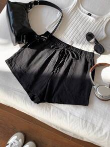 SHEIN EZwear 大尺碼女款梭織運動短褲 - 黑色 - 查看 6