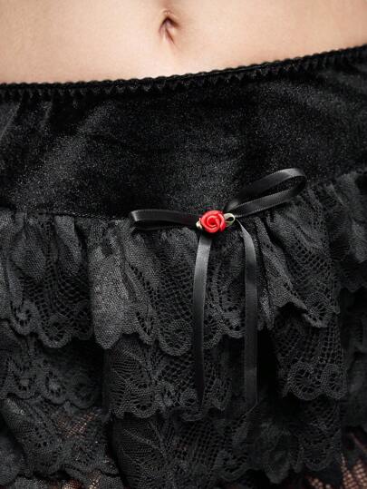 Goth Boxers gothiques romantiques en velours avec volants superposés et nœud