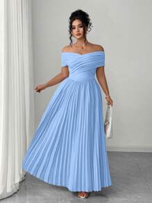 Elenzga Elenzga Odkryte Ramiona Marszczona Talia Bandeau, Letnia Sukienka Damska Plus Size Romantyczna Elegancka Na Ukończenie Szkoły
