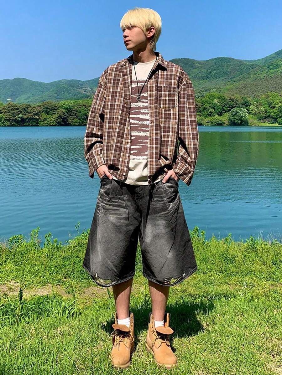 DAZY 男士夏季水洗黑色牛仔短裤度假 - 深灰色 - 查看 1