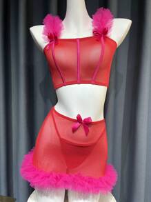 SHEIN Classic Sexy Set de lencería sexy para mujer de 3 piezas (sujetador sin aros, tanga, minifalda)