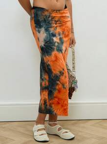 COUREZ Falda midi efecto tie-dye/Y2K/Casual/Atuendos de verano para mujer/Atuendos de salida Vintage