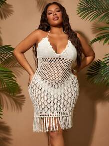 SHEIN SXY Vestido de suéter de cuello halter de unicolor talla grande, de moda para el verano