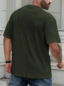 Manfinity Homme Plus Size Men Plain Round Neck Short Sleeve T-Shirt, Suitable For Summer - Dark Green - View 2