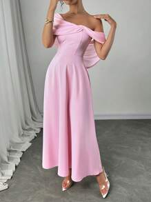 Firerie 女士优雅情人节新款优雅浪漫婚礼教堂夏威夷度假连衣裙，带领带，扭纹连衣裙，奶油黄色，优雅日常百搭时尚不对称领口不对称透视雪纺喇叭下摆长裙，婚礼宾客，粉色，女士，春夏女士正式派对礼服，早午餐女士连衣裙，仙女风格连衣裙端庄