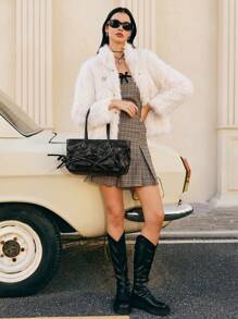 SHECARRY Bolso estilo Y2K de mujer a la moda, con bolsillos duales, cordón y pliegues. Bolso de hombro/tote gótico y punk para mujeres