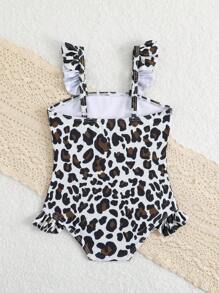 Baby Girl Leopard Print One-Piece Swimsuit For Beach & Resort - Multicolor - View 2