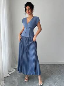 Elenzga Women Two Pieces Outfits For Daily Wear - Blue - View 6