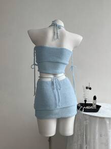 Elamini Women's Butterfly Applique Blue Hollow Neck Sleeveless Sweater Dress