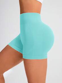 Seamluxe SHEIN Sport Damen einfarbige Shorts mit hoher Taille für Lässig Fitness Yoga