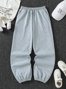 青少年男童休闲宽松阔腿针织运动户外裤 - 灰色 - 查看 1