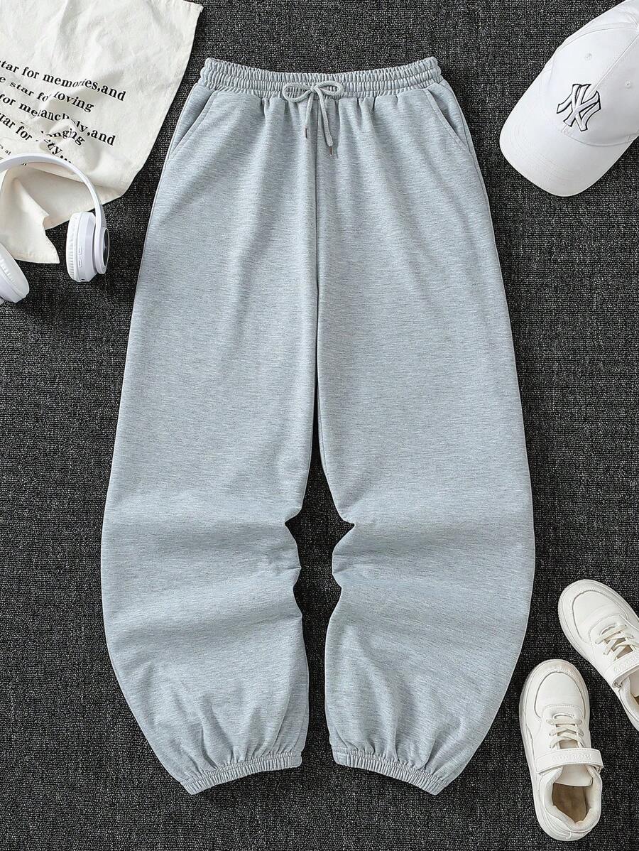 青少年男童休闲宽松阔腿针织运动户外裤 - 灰色 - 查看 1