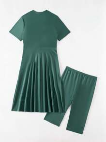 Swim Mulvari 2 pièces Robe longue asymétrique à manches courtes avec fermeture éclair, couleur unie pour le printemps, mode plage et vacances pour femmes