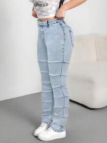 SHEIN Tall Jeans ajustados elásticos con pierna campana para mujeres, jeans negros largos para mujeres
