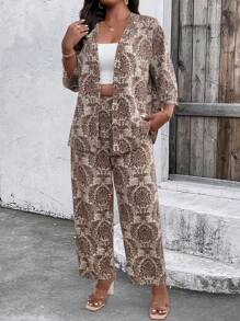 Breezaya 2pcs Plus Size Shirt And Pants Set, Simple & Fashionable, Suitable For Summer - Multicolor - View 4