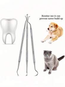 3Pcs Stainless Steel Double-Headed Pet Teeth Scaler & Scraper Set - Effective Tarter Removal Tool For Dogs & Cats​