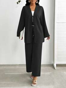 SHEIN Lady Bộ đồ 2 mảnh cỡ lớn năm 2025 dành cho nữ, áo dài tay buộc nơ phía trước và quần dài, bộ đồ hai mảnh cỡ lớn dành cho nữ, trang phục đi biển cho nữ, trang phục công sở thường ngày cho nữ, váy dự tiệc cưới cho nữ, trang phục mùa thu cho nữ, trang phục giáo viên cho nữ, trang phục công sở thường ngày cho nữ, váy thanh lịch cho nữ, quần áo đi làm cho giáo viên nữ, trang phục kỳ nghỉ cổ điển cho nữ, bộ đồ ngủ hai mảnh phong cách Boho cho nữ, bộ đồ ngủ 2 mảnh cho nữ, bộ đồ ngủ cỡ lớn cho nữ, bộ đồ ngủ cỡ lớn 2 mảnh cho nữ - màu đen - Xem 6