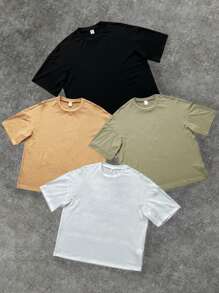 4pcs/Set Tween Boys' Casual Graphic Print Round Neck Loose Fit Short Sleeve Knit Tee, Assorted 4 Patterns - Multicolor - View 4