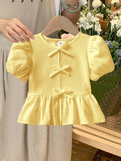 SHEIN LMoss Kids Tween Girls Daily Casual Crewneck Plain Short Sleeve Pullover Top