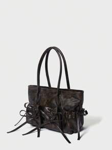 SHECARRY Bolso estilo Y2K de mujer a la moda, con bolsillos duales, cordón y pliegues. Bolso de hombro/tote gótico y punk para mujeres