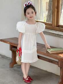 Đầm thời trang mùa hè cổ tròn tay ngắn cho bé gái - trắng - Xem 9