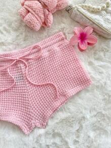 Sweetina Quần bó dệt kim cơ bản màu hồng dành cho nữ, mùa hè - Hồng - Xem 5