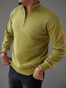 Manfinity Homme Men's Solid Color Casual Zip Up Mock Neck Long Sleeve Sweater, Autumn/Winter - Multicolor - View 7