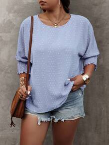 Plus Size Casual Solid Color Textured Batwing Sleeve Shirt Women Summer Shirts Summer Clothes Women Clothes Casual Tops For Women Women Casual Tops - Blue - View 1