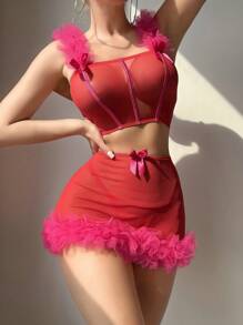 SHEIN Classic Sexy Set de lencería sexy para mujer de 3 piezas (sujetador sin aros, tanga, minifalda)
