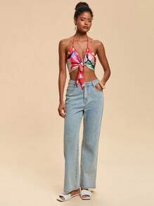 Travachic Women's Sexy Backless Halter Crop Top, Style,Graphic Print Summer,Vacation,Boho Chic,Beach,Casual Woman Flowy Sun Top Boho Women, Tropical Women,Summer,Graduation,Old Money Style Women, Mother's Day - Multicolor - View 3