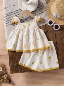 LMoss Kids 2 件套女婴碎花方领荷叶边休闲上衣和短裤套装 - 彩色 - 查看 3