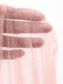 Blusa corta de manga corta con transparencias, ajuste ceñido, elegante para el Día de San Valentín, boda, fiesta, ocasión formal, con aplicación de encaje negro en los bordes - Rosa 2 - Ver 8
