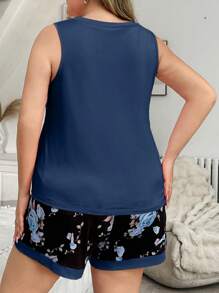 Set da pigiama/tuta casual composto da canotta senza maniche con stampa floreale e pantaloncini, stile romantico