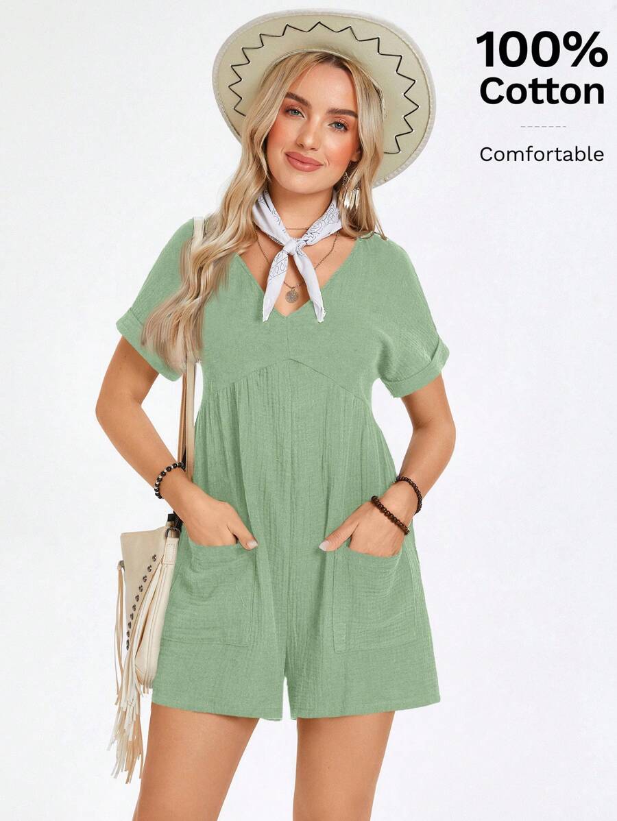 SHEIN LUNE Mono de manga murciélago con parche de bolsillo - verde menta - Ver 1