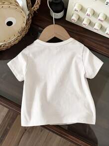 SHEIN Baby Boy Casual Cartoon Print Short Sleeve Round Neck T-Shirt, Suitable For Summer - White - View 2