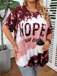 SHEIN CURVE+ Plus Size Women's Summer Short Sleeve Casual T-Shirt, Letter Printed, Round Neck Graphic Tees Women Tops - Redwood - View 6