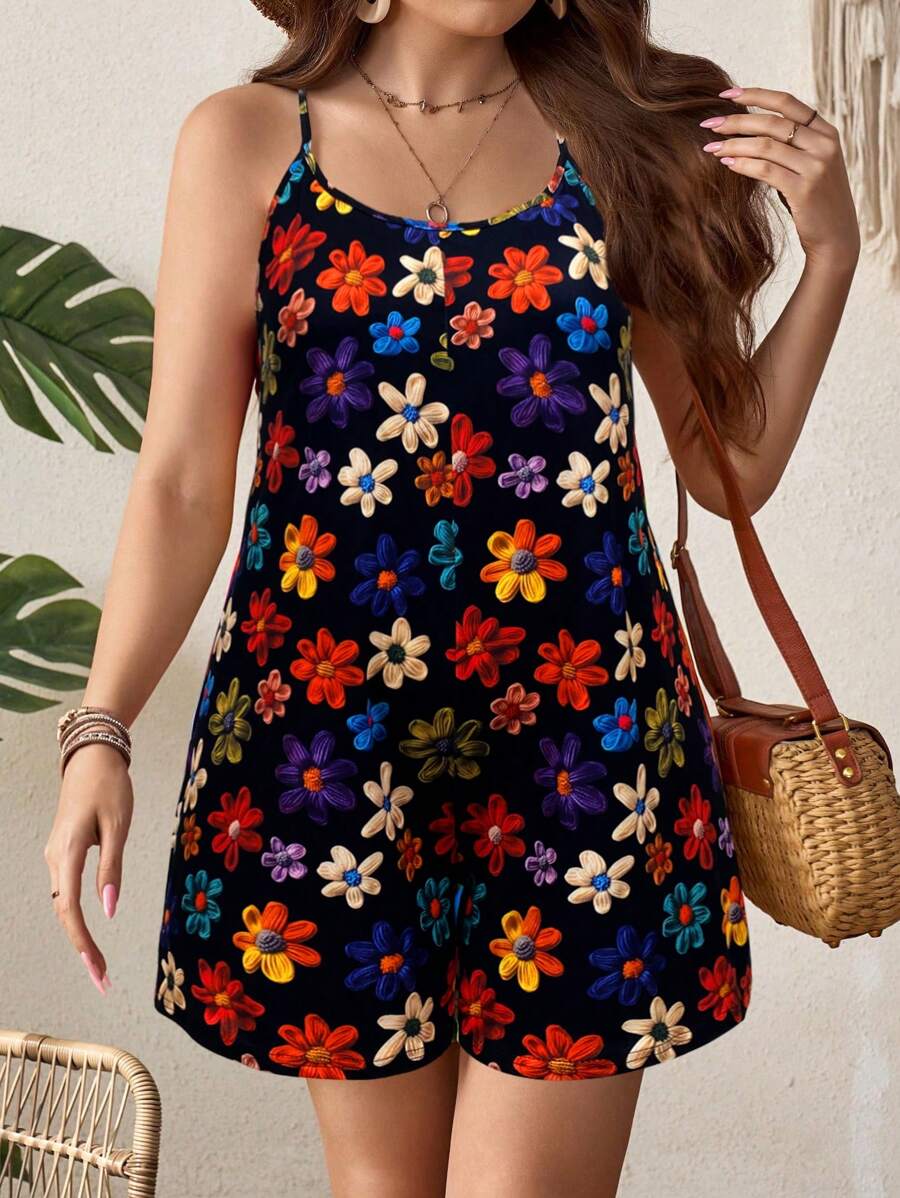 Breezaya Plus Size Women Cartoon Print Cami Jumpsuit, Spring/Summer