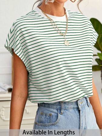SHEIN PETITE CURVE Große Größen Boho Damen Sommer gestreift bedrucktes Fledermaus Kurzarm Lässig T-Shirt