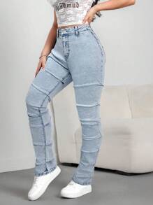 SHEIN Tall Jeans ajustados elásticos con pierna campana para mujeres, jeans negros largos para mujeres