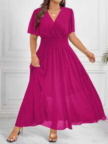 Celure Elegantes Kurzarm-Kleid in Große Größen mit weitem Saum, Rüschendekor und Spitzenrand. Lose sitzend für Urlaub oder Arbeit, V-Ausschnitt Maxi Damen Outfit