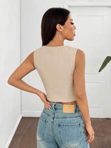 SHEIN EZwear Áo khoác blazer dệt mỏng màu mơ mới cho nữ mùa xuân, trang phục công sở thu/đông - Màu Khaki - Xem 2