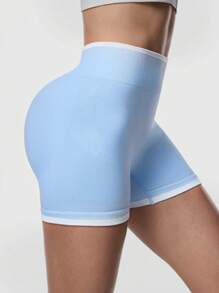 Seamluxe SHEIN Sport Women High Waist Edge Casual Sports Shorts For Workout, Everyday Wear Biker Shorts - Blue - View 5