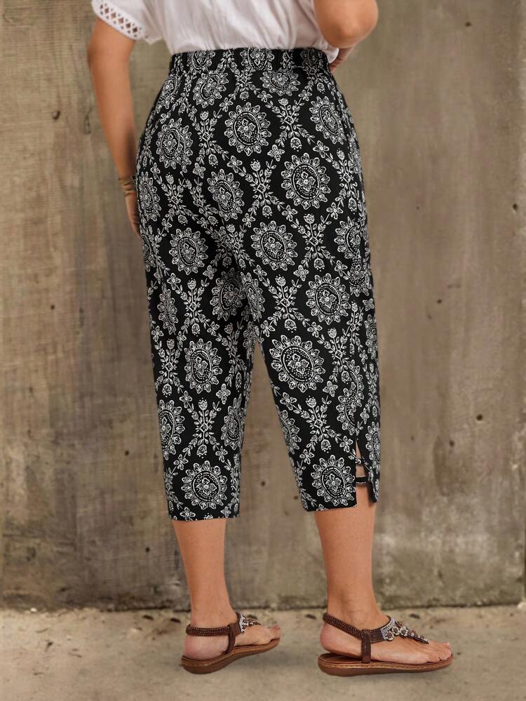 Plus Size Casual All-Over Print Conical Pants, Country Casual Vacation Woman, Simple And Fashionable For Everyday Wear, Summer Top Women, Summer For Women, Flower, Spring