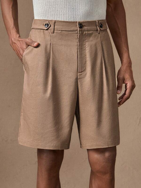 AKNOTIC Men's Brown Woven Casual Loose Solid Color Elastic Waist Straight Leg Shorts, Suitable For Summer, Vacation, Daily Matching, Party, Couple Wear, Father's Day Gift, School
