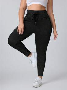 Flexra Pantalones vaqueros casuales de color liso talla grande, adecuados para el verano - Negro - Ver 5