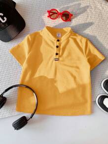 Polo de manga corta de unicolor cómodo para niños pequeños, adecuado para usar de manera casual en primavera y verano, ideal para exteriores, escuela, estilo urbano, fiestas y uso casual, con una gran relación calidad-precio
